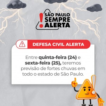 Defesa Civil alerta para a possibilidade de fortes chuvas